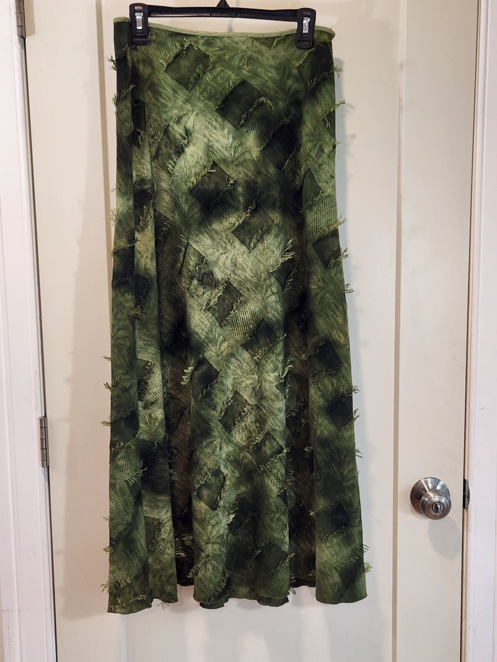 Tribal Green Plaid Patchwork Maxi Skirt Shabby Chic Grunge Size 4 (28")